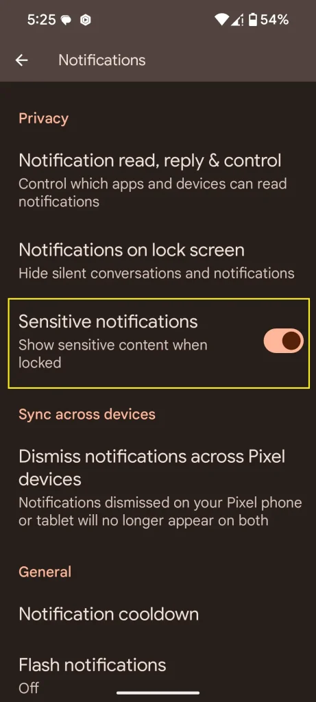 Hide Sensitive Notifications on Android 15