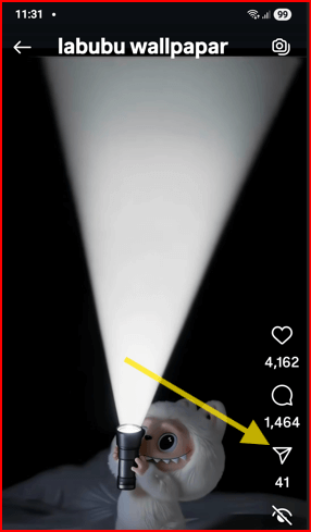 Tap the Share icon in the Labubu Wallpaper Instagram